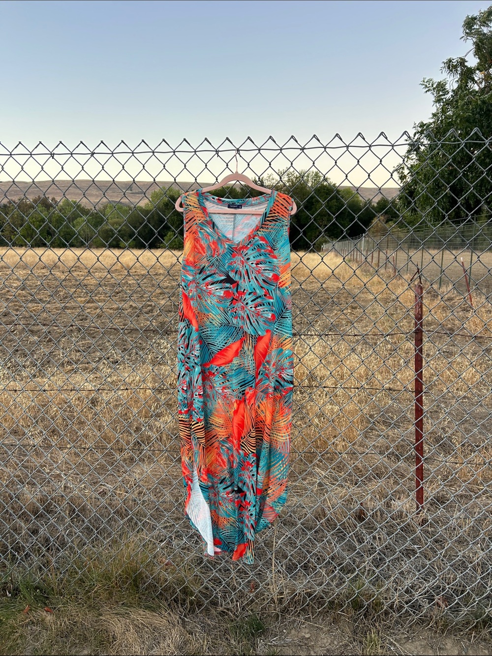 Tropical Print Sleeveless Maxi Dress - Teal & Coral - Picture 9 of 13